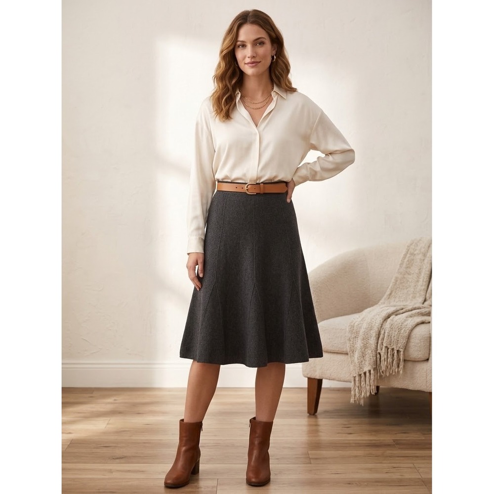 Maeve Anthropologie Gray Wool Blend A-Line Sweater Midi Skirt XS